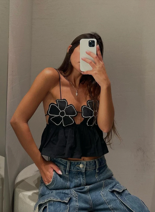 Lyreli™ - Rhinestone Studded Crop Top