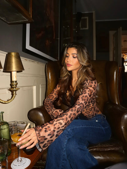 Lyreli™- Contrast Lace Leopard Print Top