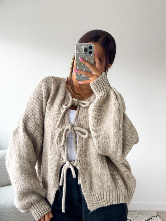 Lyreli™ - Front-Knot Taupe Woolen Sweater