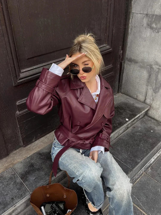 Lyreli™ - Straight Belted Leather Jacket