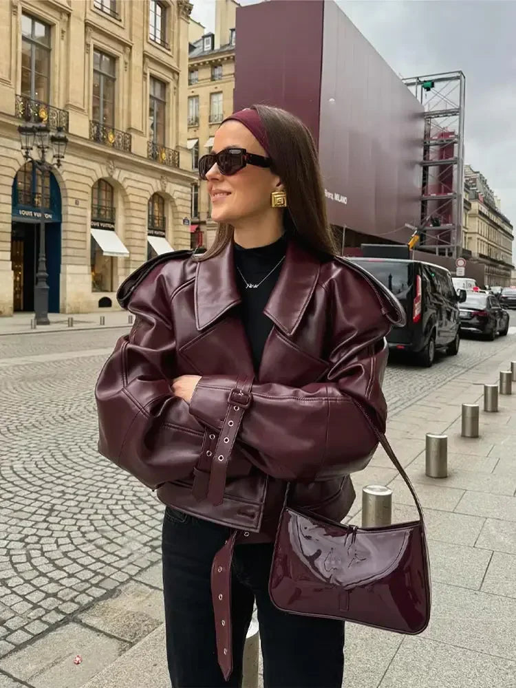 Lyreli™ - Straight Belted Leather Jacket