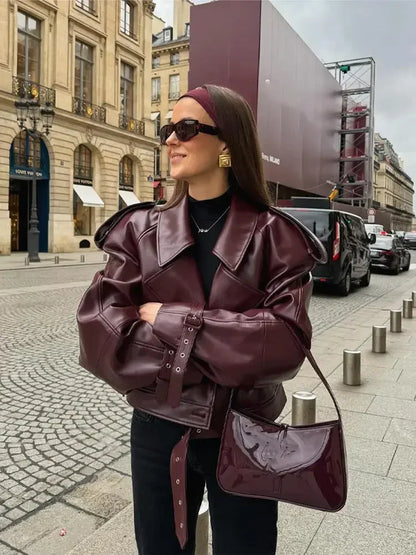 Lyreli™ - Straight Belted Leather Jacket