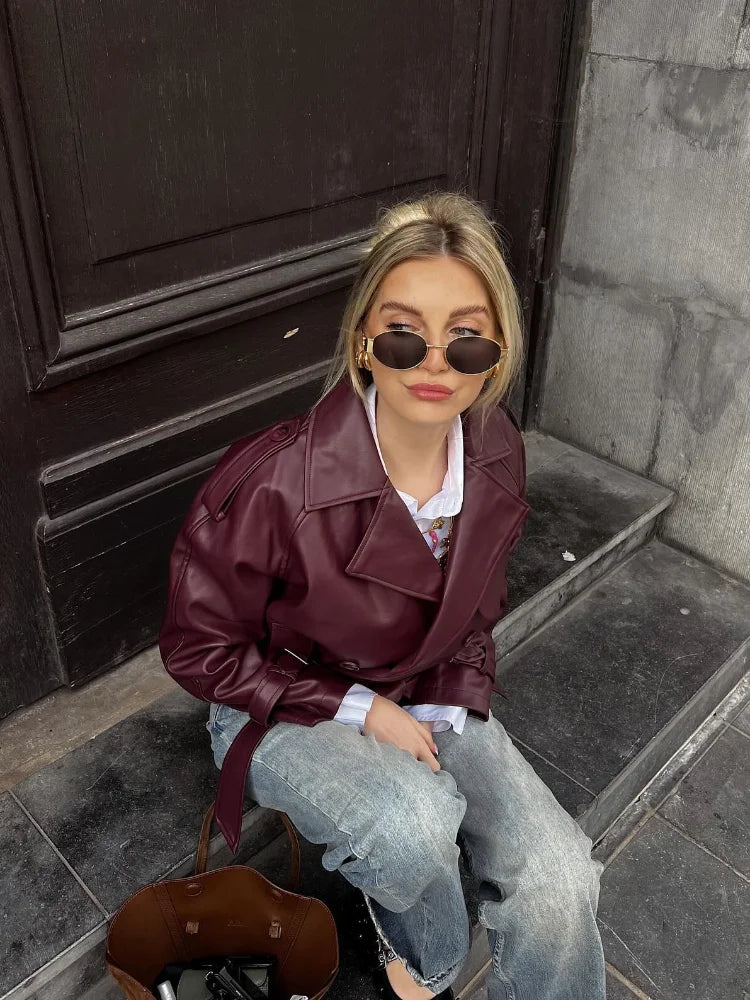 Lyreli™ - Straight Belted Leather Jacket