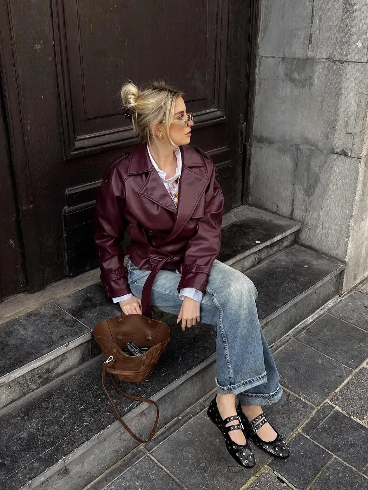 Lyreli™ - Straight Belted Leather Jacket