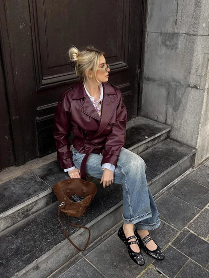 Lyreli™ - Straight Belted Leather Jacket