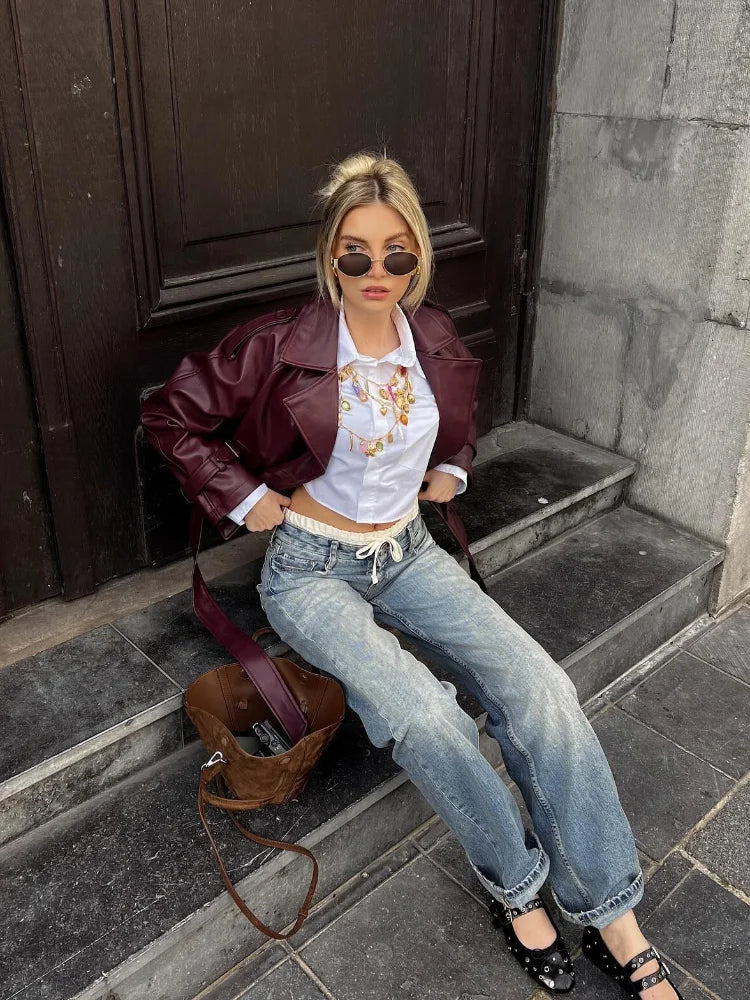 Lyreli™ - Straight Belted Leather Jacket