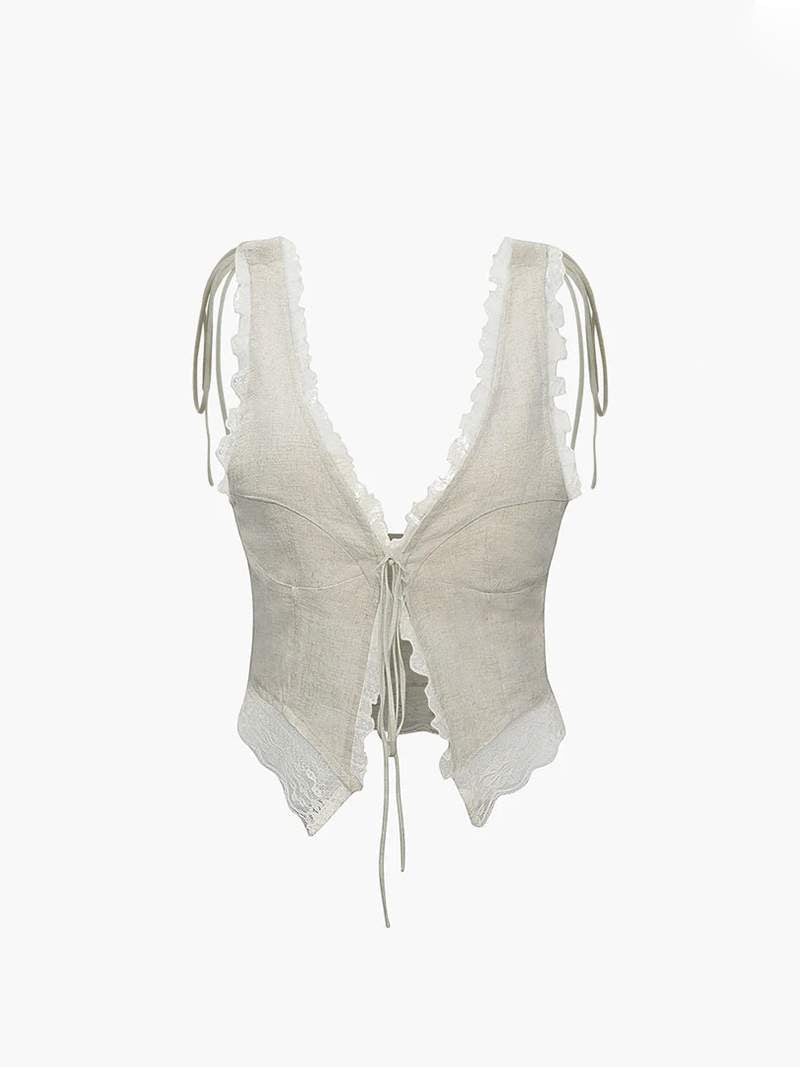 Lyreli™ - Front Tie-Top with Lace Trims