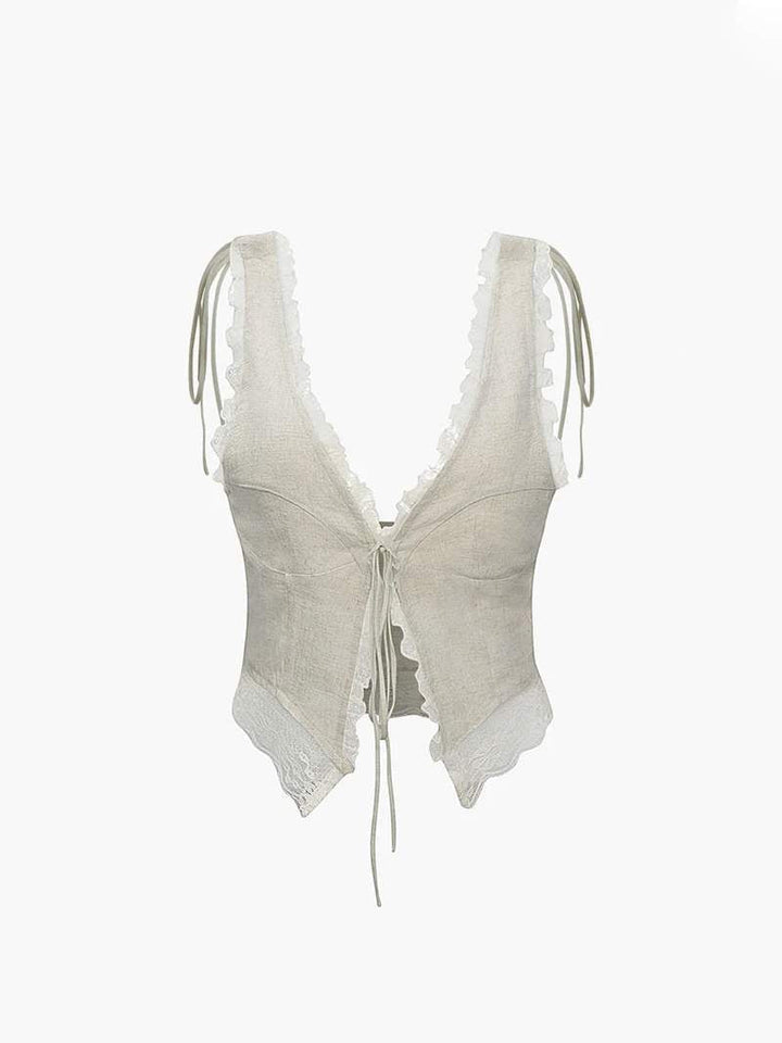 Lyreli™ - Front Tie-Top with Lace Trims