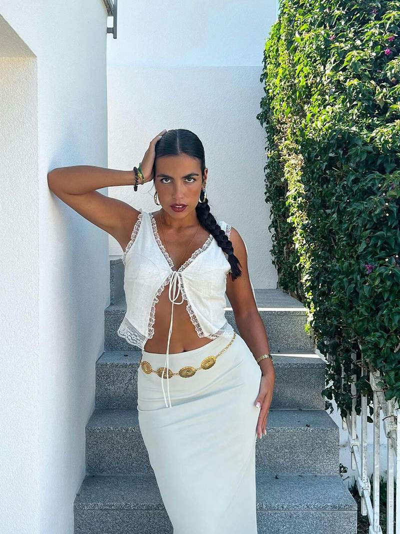 Lyreli™ - Front Tie-Top with Lace Trims