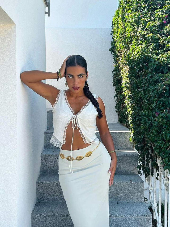 Lyreli™ - Front Tie-Top with Lace Trims