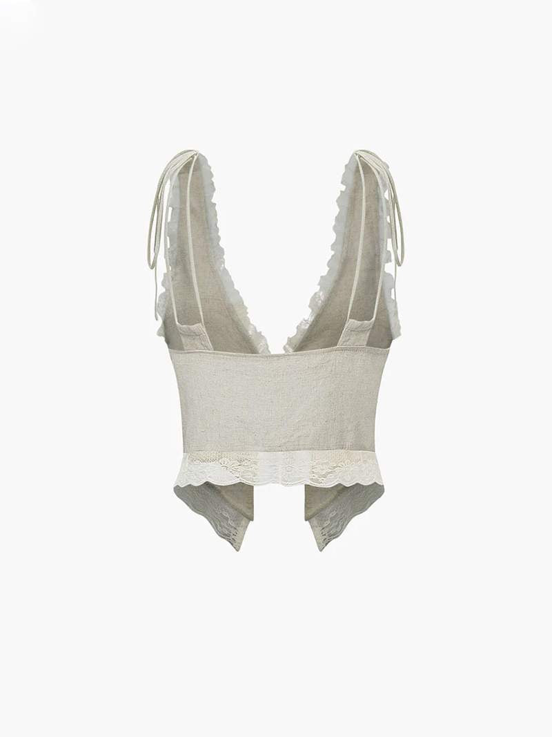 Lyreli™ - Front Tie-Top with Lace Trims