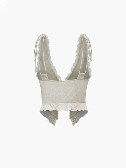 Lyreli™ - Front Tie-Top with Lace Trims