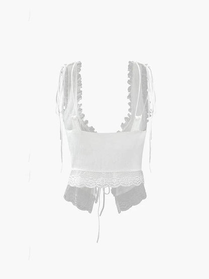 Lyreli™ - Front Tie-Top with Lace Trims