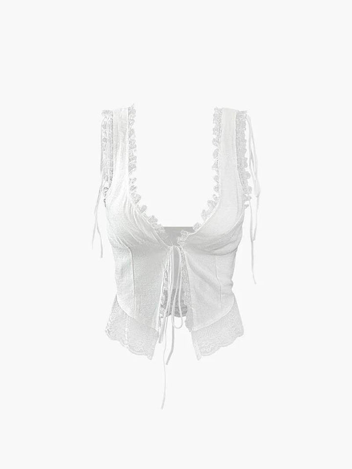 Lyreli™ - Front Tie-Top with Lace Trims