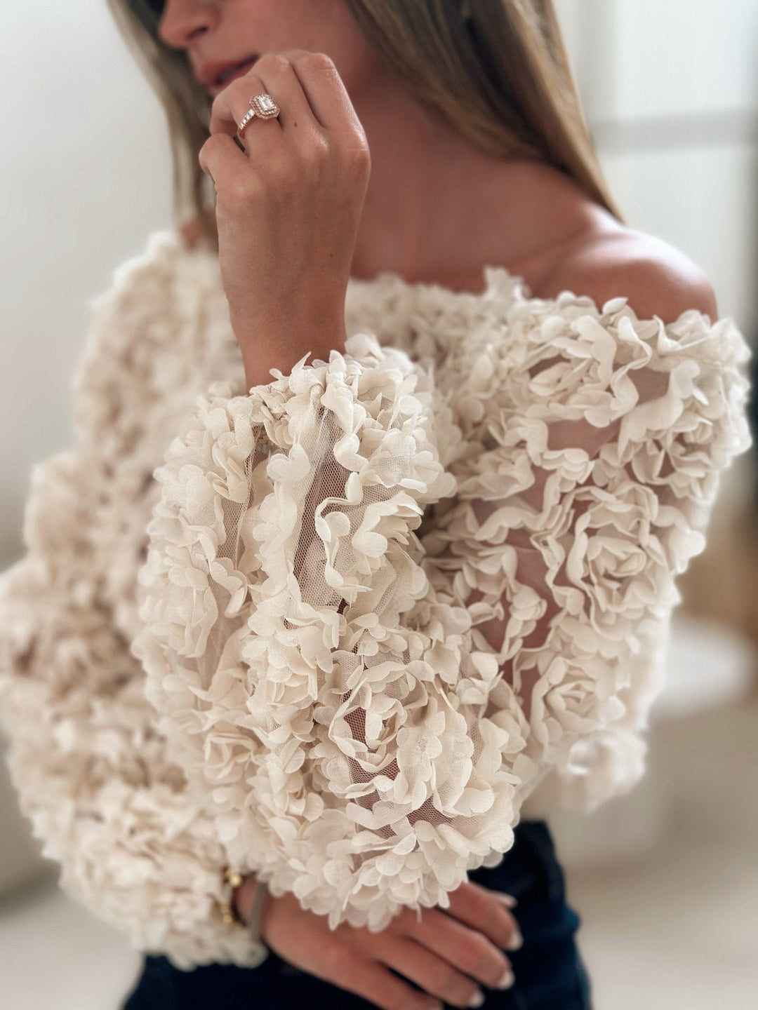 Lyreli™  - Off-Shoulder Rose Textured Top