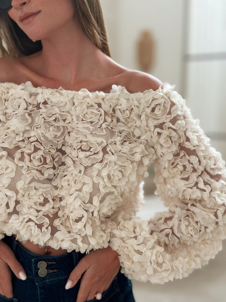 Lyreli™  - Off-Shoulder Rose Textured Top