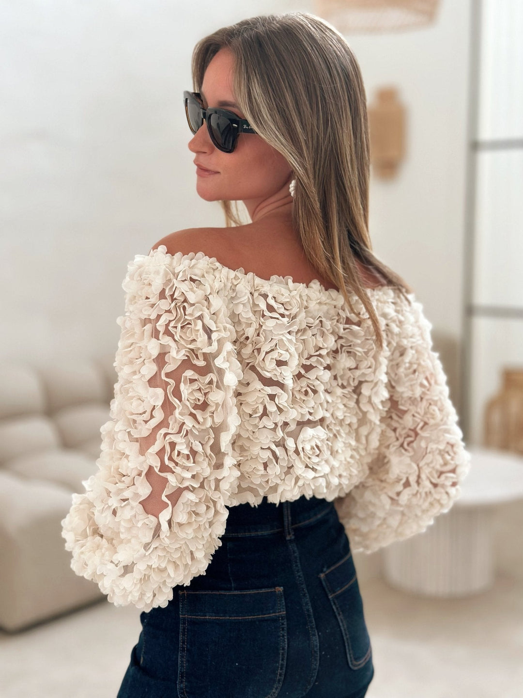Lyreli™  - Off-Shoulder Rose Textured Top